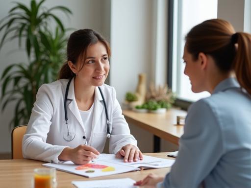 Nutritionist discussing a meal plan with a client.